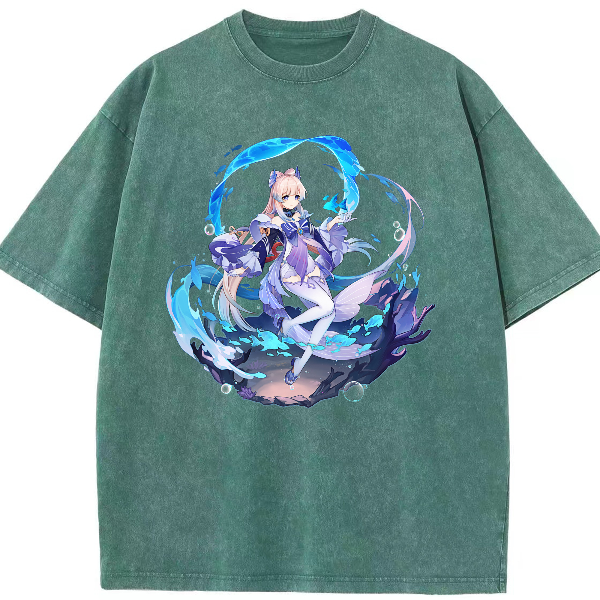 げんし神 珊瑚宮心海 サンゴノミヤ・ココミ genshin Sangonomiya Kokomi 綿100% ヴィンテージ風 半袖Tシャツ（フロントプリント）